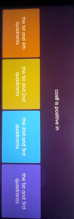 SOLVED: The quadrants I, II, III, and IV The first quadrant is positive ...