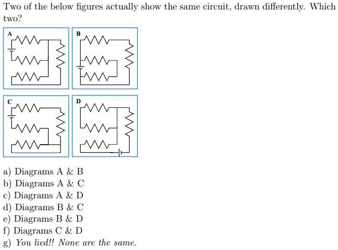 SOLVED: Two Of The Below Figures Actually Show The Same Circuit. Drawn ...