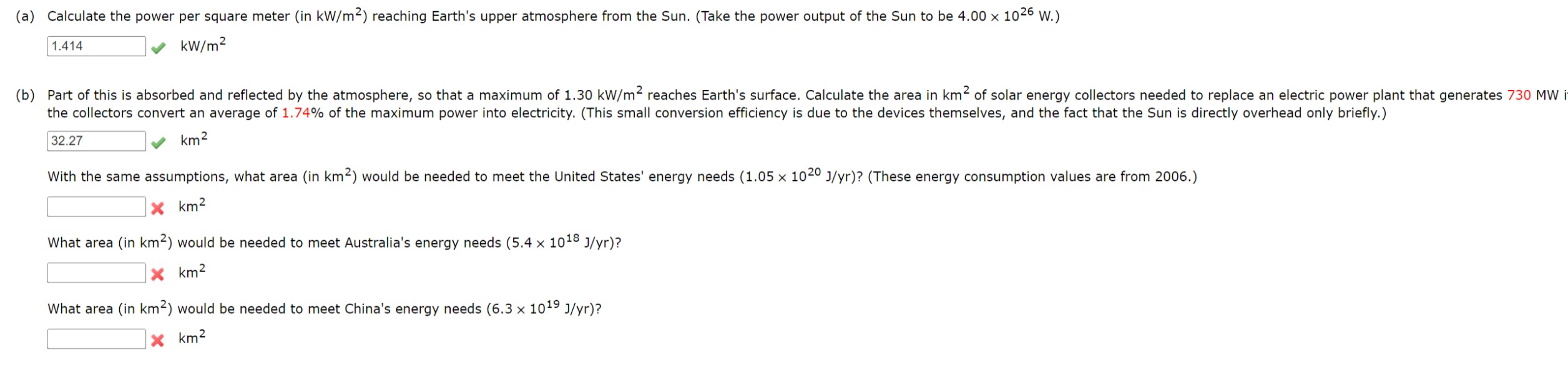 SOLVED (a) Calculate the power per square meter (in kW / m^2