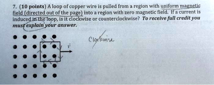 SOLVED:7. (10 points) A loop of copper wire is pulled from a region ...