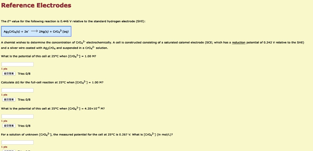 SOLVED: Reference Electrodes The E