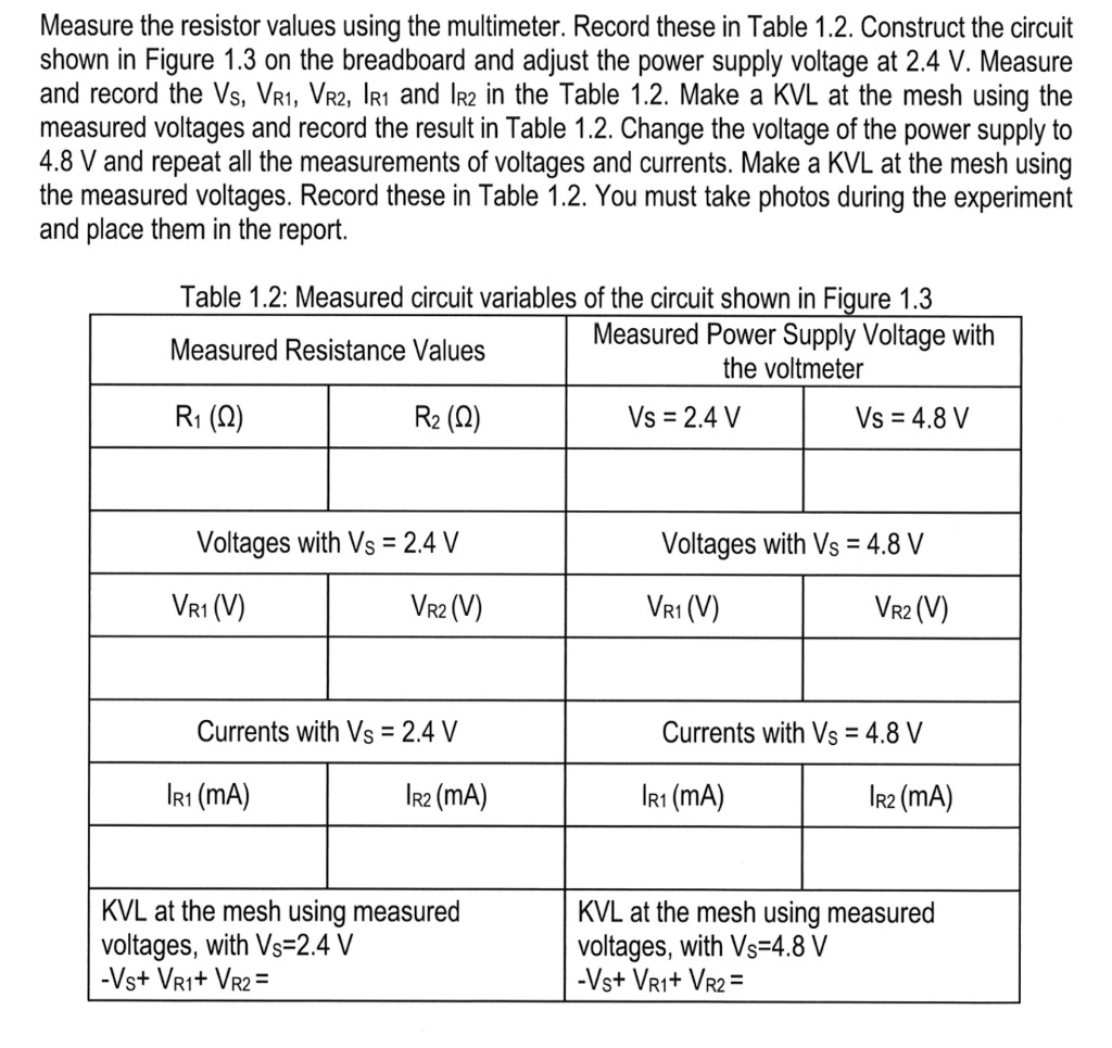 SOLVED: Measure the resistor values using the multimeter. Record these ...