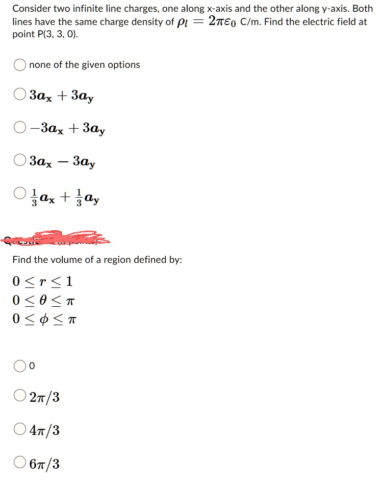 SOLVED: Consider two infinite line charges, one along the X-axis and ...