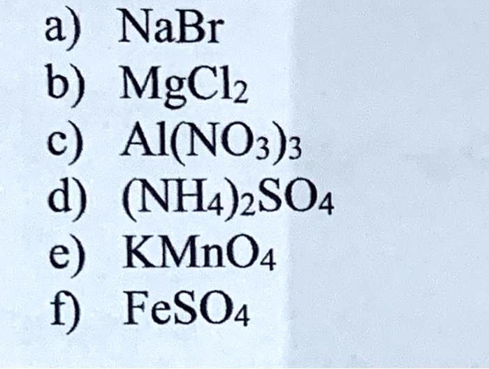 The following ionic compounds dissolve in water. Which ions do you get ...