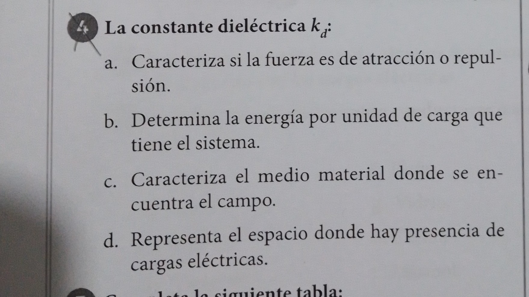 SOLVED 4. La constante dieléctrica kd a. Caracteriza si la fuerza es