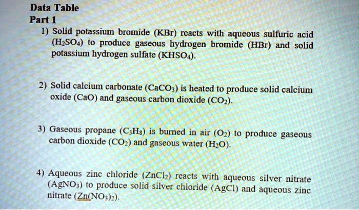 SOLVED Data Table Part 1 1 Solid Potassium Bromide KBr Reacts With 