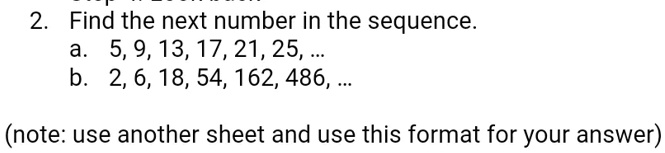 solved-2-find-the-next-number-in-the-sequence-5-9-13-17-21-25-b-2-6