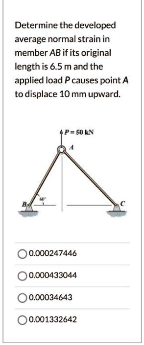 SOLVED: Determine the developed average normal strain in member AB if ...