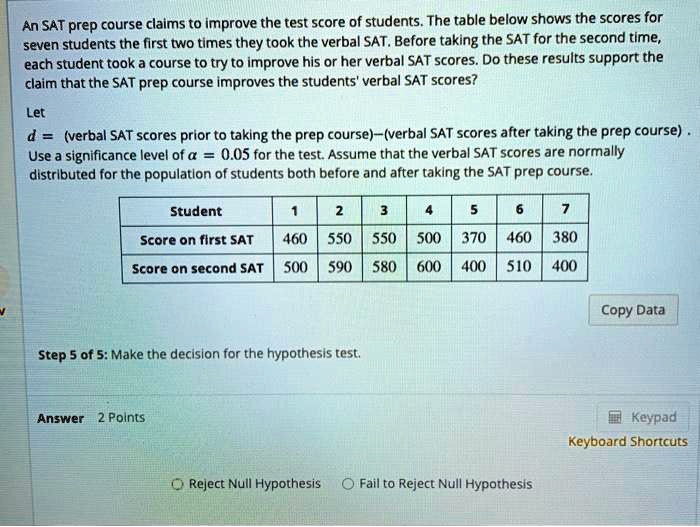 Solved An Sat Prep Course Claims To Improve The Test Scores Of