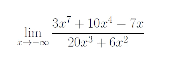 ( lim x ightarrow-infty frac3 x^7+10 x^4-7 x20 x^3+6 x^2 )