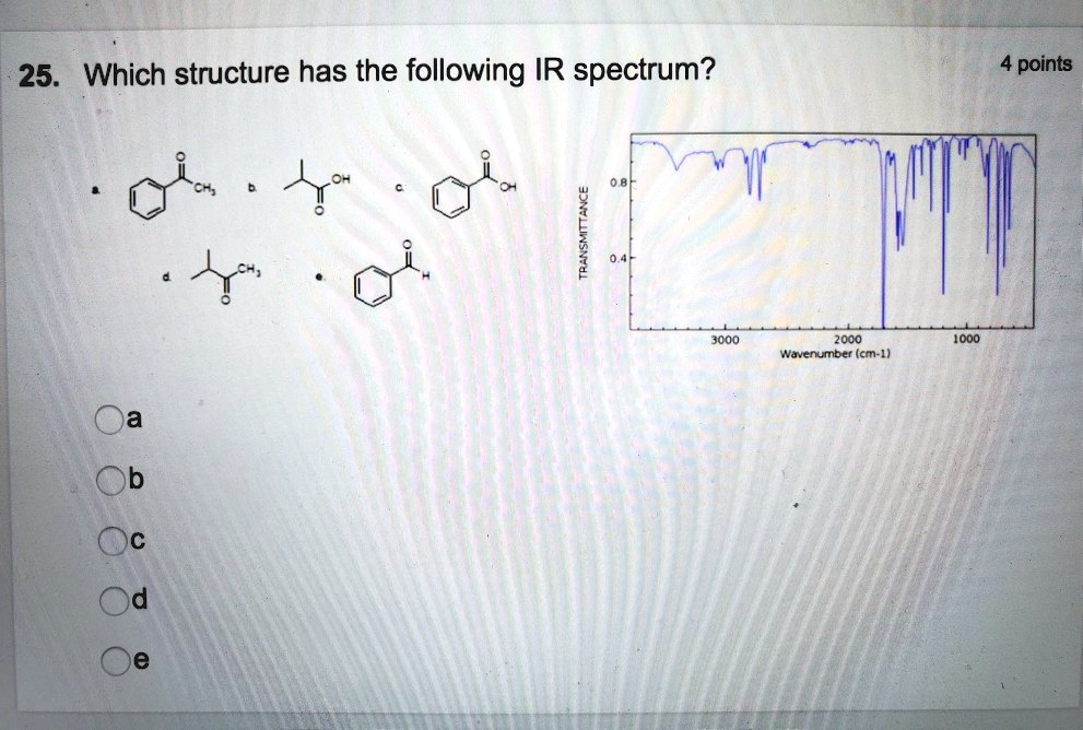 Solved Which Structure Has The Following Ir Spectrum 4 Points 1 Jooo 2000 1000 Wavenumber Cm 1 7360