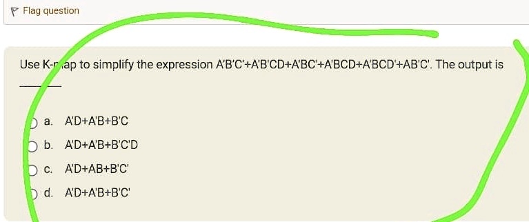 use k map to simplify the expression abc abcd abc abcd abcd abc the output is a ad ab bc b ad ab bcd c ad ab bc d ad ab bc 28487