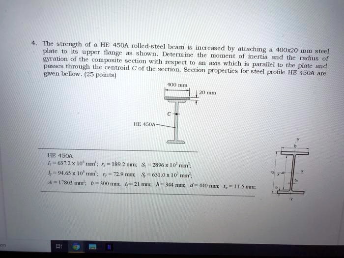 SOLVED: The strength of a HE 450A rolled-steel beam is increased by ...