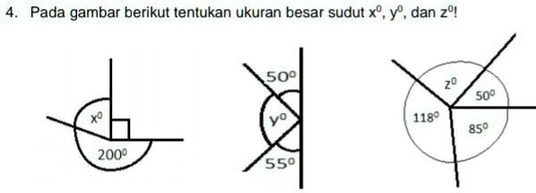 SOLVED: 4. Pada gambar berikut tentukan ukuran besar sudut xº, yo, dan ...