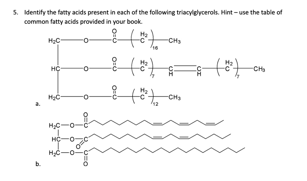 SOLVED Identify the fatty acids present in each of the following