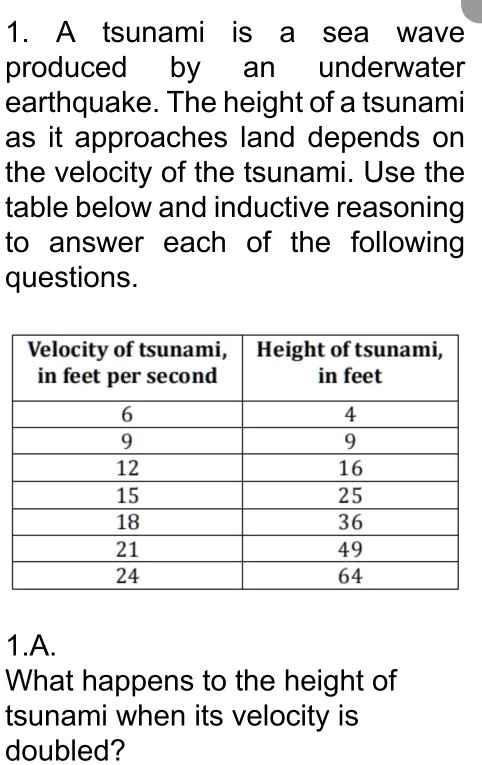 1 A Tsunami Is A Sea Wave Produced By An Underwater Earthquake The ...