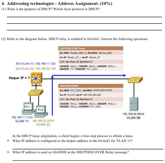 SOLVED Addressing Technologies Address Assignment (10) What is the