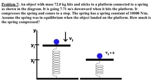 Problem 7: An object with mass 72.0 kg hits and sticks to a platform ...