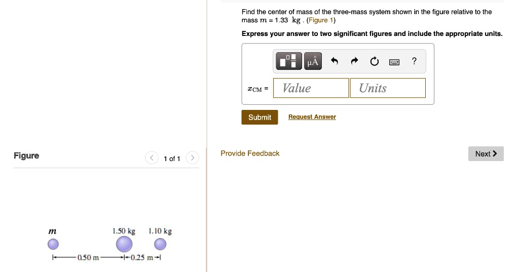 SOLVED: Find the center of mass of the three-mass system shown in the ...
