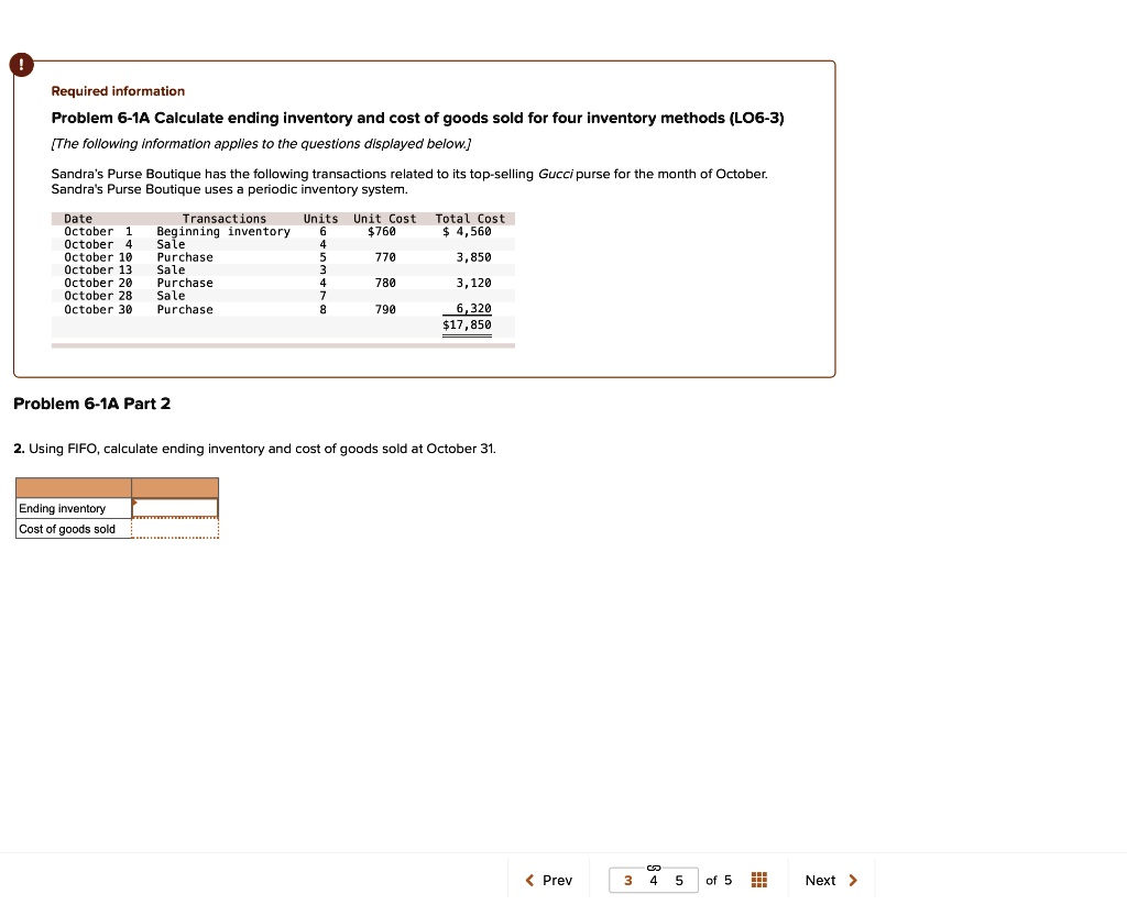 SOLVED: Required information Problem 6-1A Calculate ending inventory ...