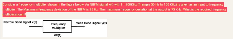 Consider a frequency multiplier shown in the figure below. An NBFM ...