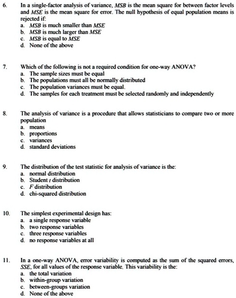 SOLVED: single-factor analysis of variance MSB Ihe mean square for ...