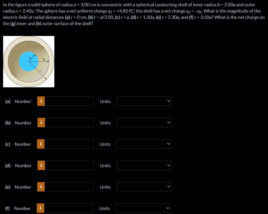 SOLVED: In the figure, a solid sphere of radius a = 3.00 cm is ...