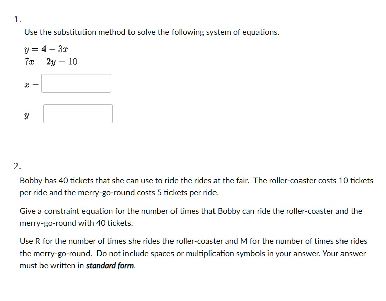 SOLVED Use the substitution method to solve the following system