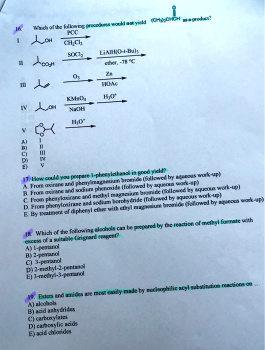 Solved Ch Chch Which Ofthe Following Procedures Would Not Yicld Pcc Ch Clz Soclz Liaih O Bu Coh Ether 78 C Hoac Kmno Naoh H Ot Kloh H O 1 I Phenylethanol In Good Yield How Could You