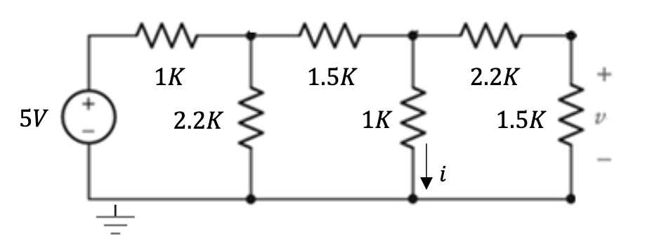 SOLVED: Calculate and simulate v and i in the following circuit. 1K 1 ...