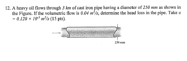 12 a heavy oil flows through 3 km of cast iron pipe having a diameter ...