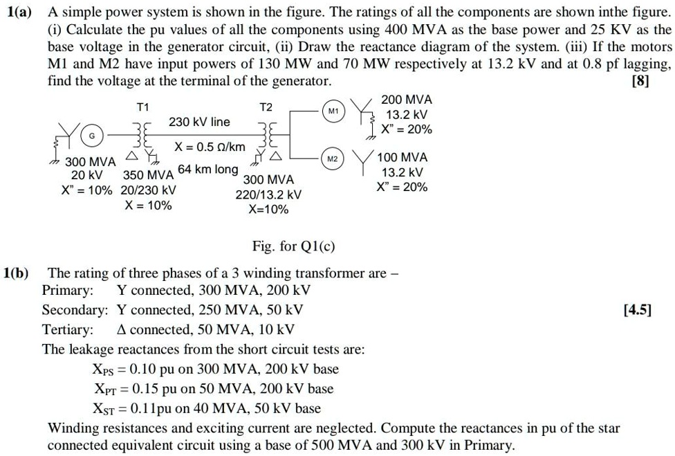 SOLVED: I(a) A simple power system is shown in the figure. The ratings ...