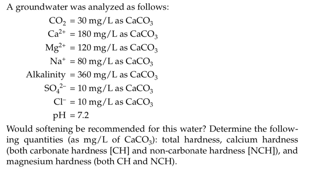 A groundwater was analyzed as follows CO2 30 mg/L as CaCO3, Ca2+ 180