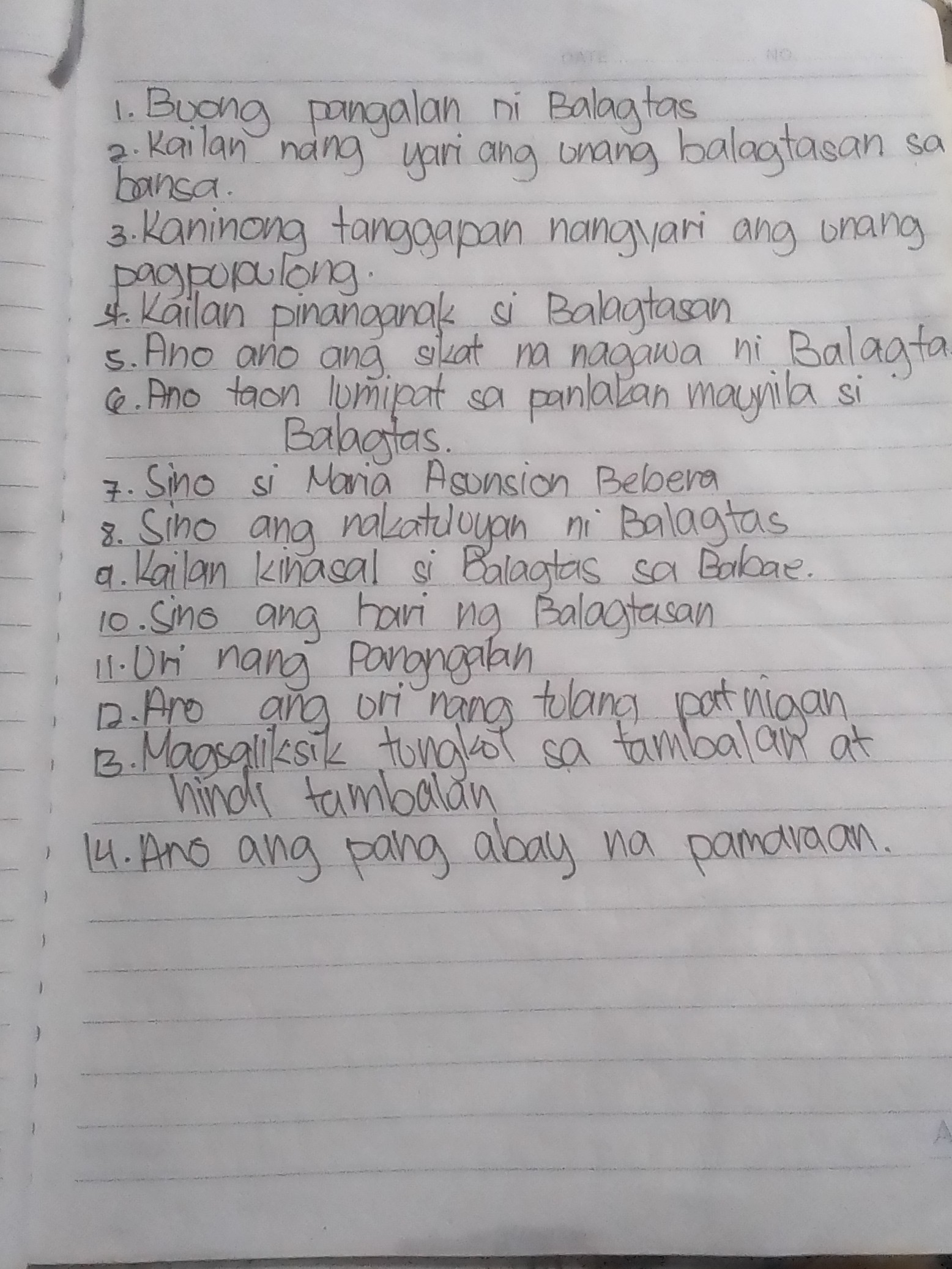 SOLVED: 1. Buong pangalan ni Balagtas 2. Kailan nang yari ang unang ...