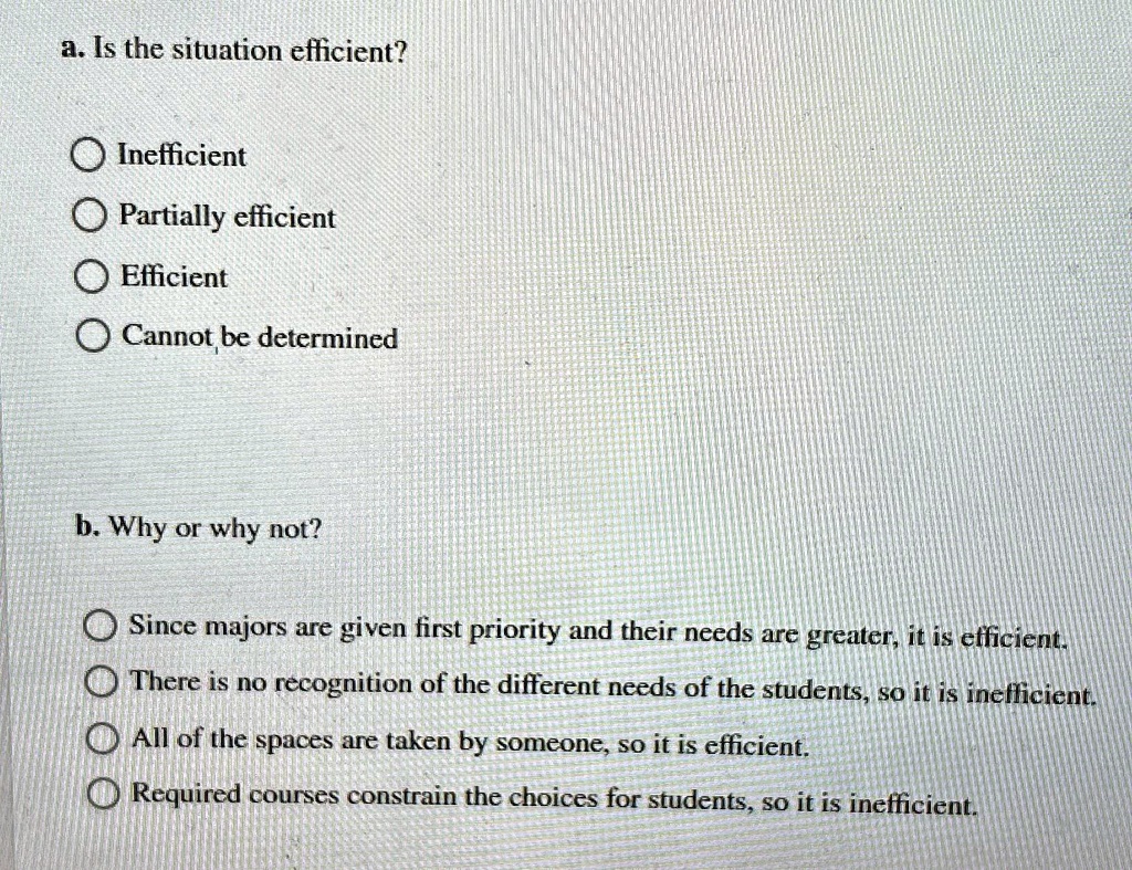SOLVED: a. Is the situation efficient? Inefficient Partially efficient ...