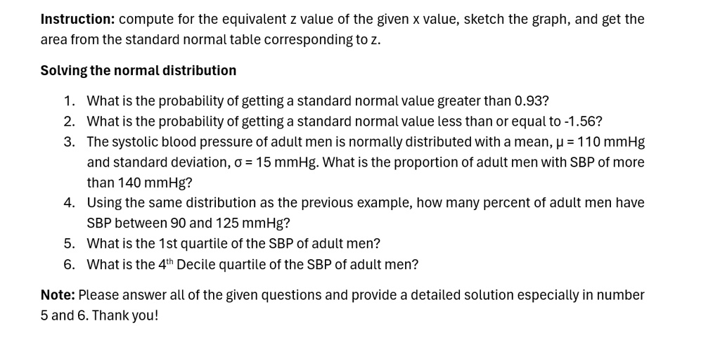 Normal Value Of Instruction: compute for the equivalent z value of the given x value ...