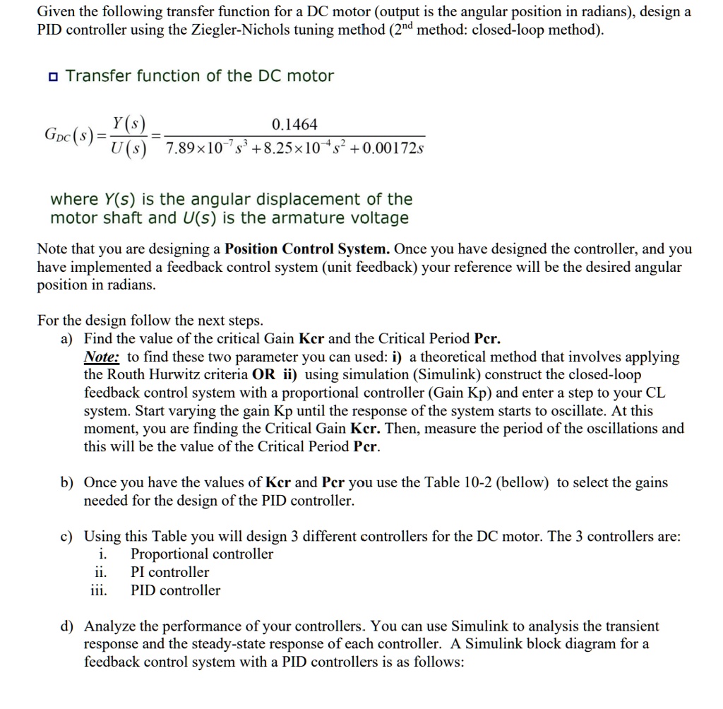 SOLVED: Given the following transfer function for a DC motor (output is ...