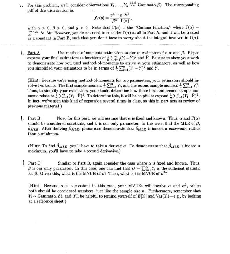 part a use method of moments estimation to derive estimators for and please express your final estimators as functions of 1ni1n yi y2 and y be sure to show your work to demonstrate how you u 33948