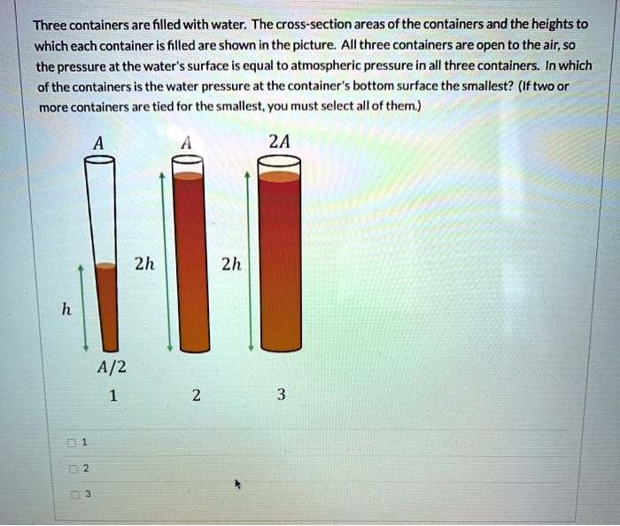 SOLVED Three containers are filled with water The crosssection areas