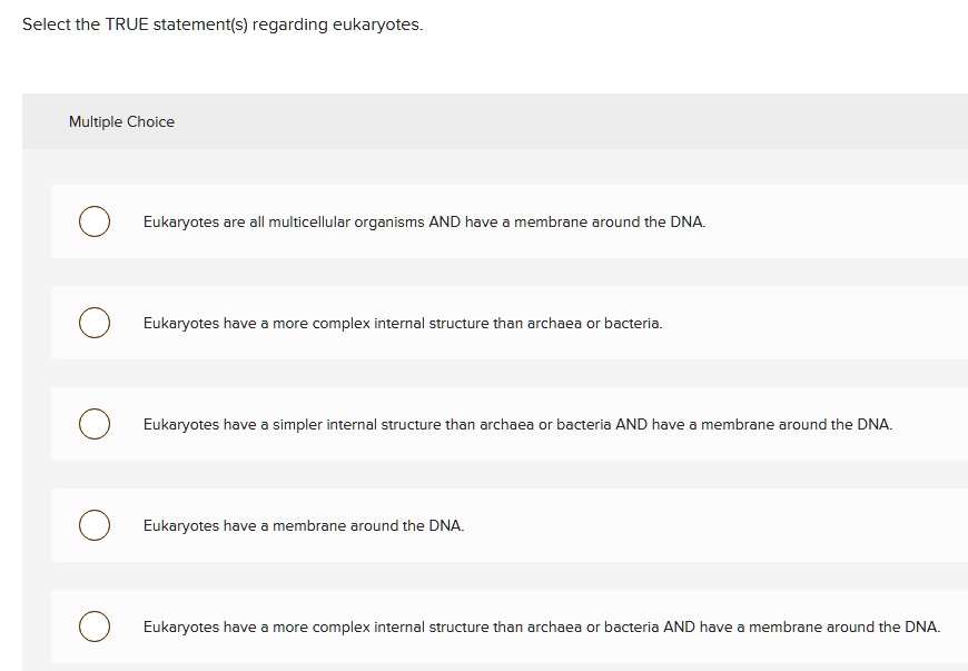 SOLVED Select the TRUE statement(s) regarding eukaryotes Multiple