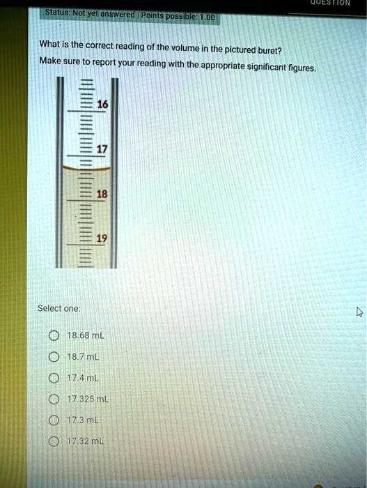 Question What is the correct reading of the volume in the pictured