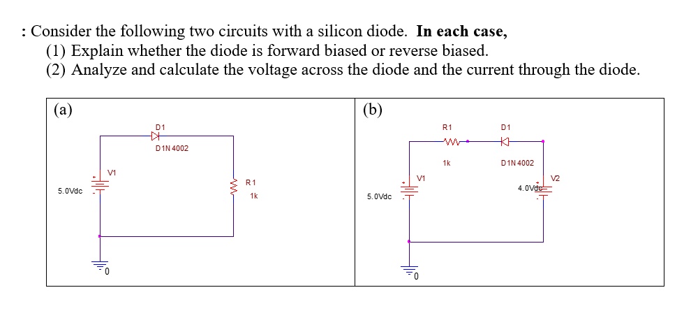 SOLVED: Consider the following two circuits with a silicon diode. In ...