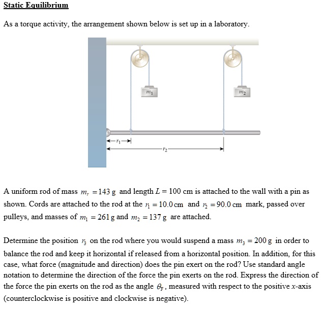 Static Equilibrium Ruler static equilibrum torque activity the arrangement shown below is set up ...