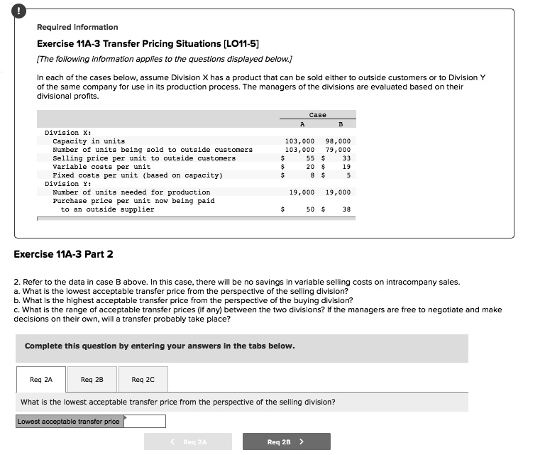 ! Required information Exercise 11A-3 Transfer Pricing Situations [LO11 ...