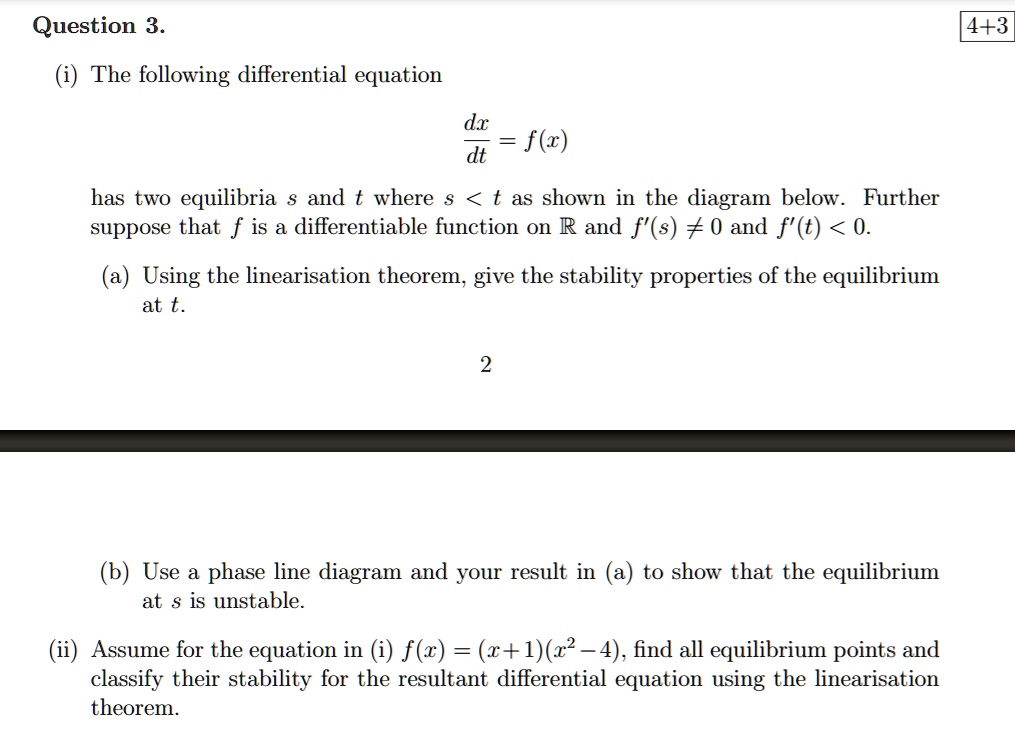 SOLVED: Question 3 4+3 The following differential equation dx f(z) dt ...