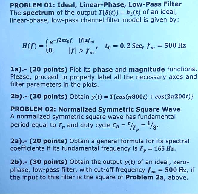 SOLVED PROBLEM 1 Ideal, LinearPhase, LowPass Filter The spectrum of