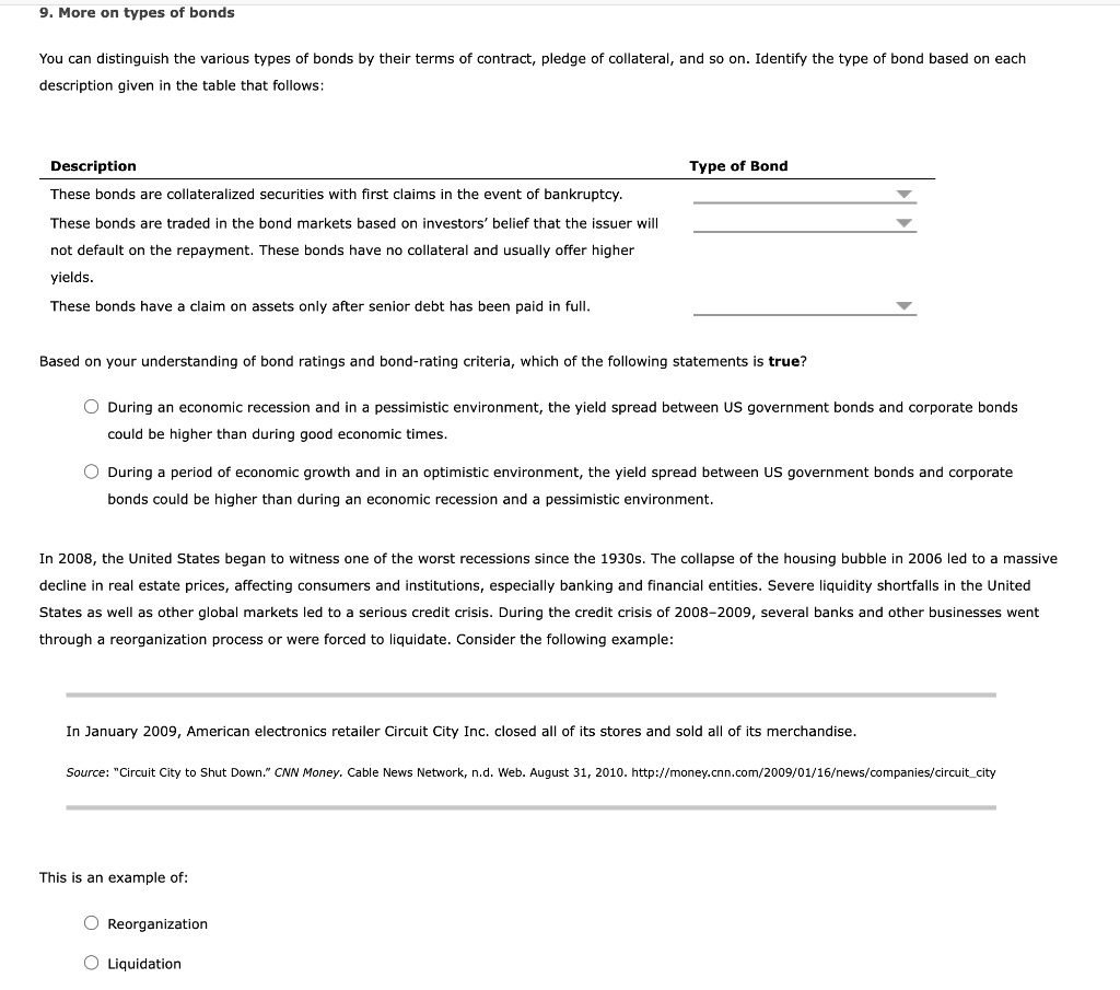 types of bonds assignment