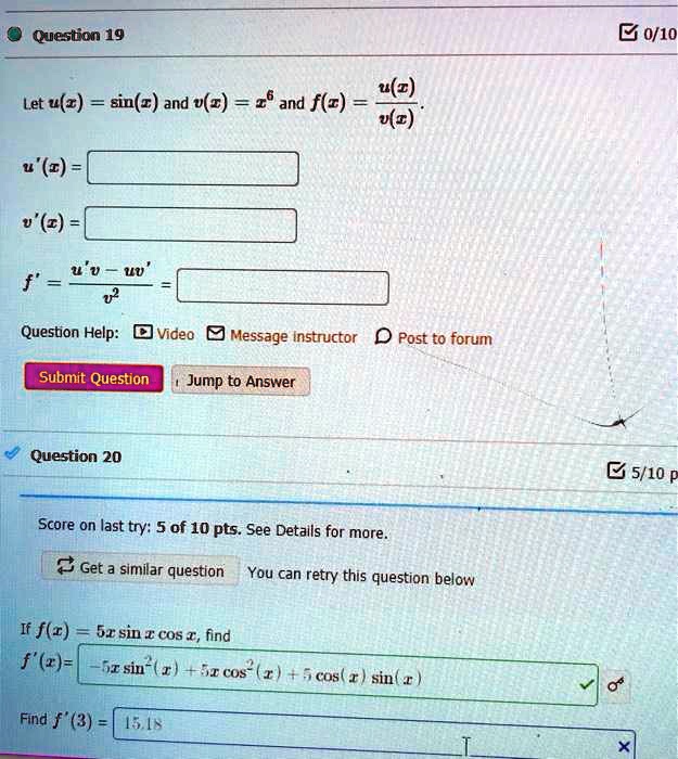 Solved Question 19 G 0 10 Let U R Sin C Andf V C 26 F Z 4 2 And Uz U 2 U Mu F Queston Help Message Instructor D Post To Forum