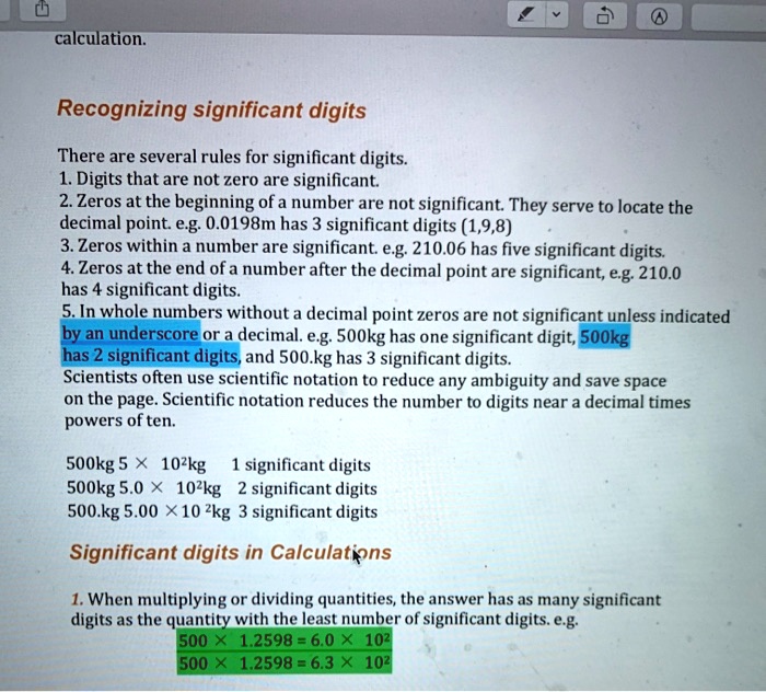 Calculation. Recognizing significant digits There are...