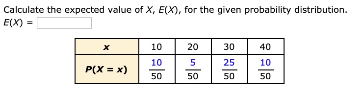 SOLVED: Calculate the expected value of X, E(X), for the given ...